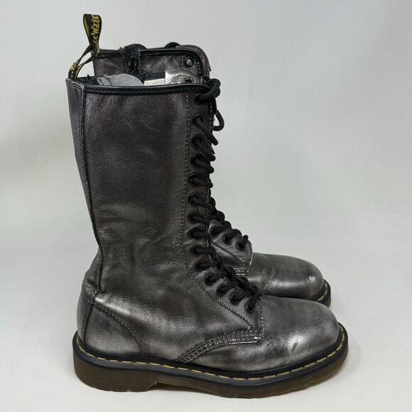 Dr Doc Martens 10183 Combat Boots Womens 7 Silver 14 Eyelet Zip Lace Up Goth - Picture 3 of 15